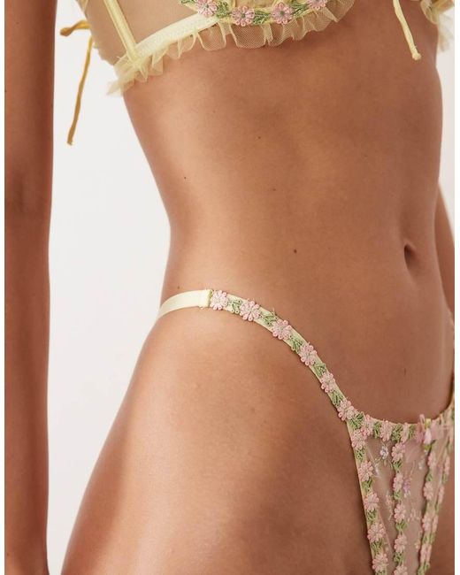 For Love & Lemons Yellow Twilight Embellished Sheer Low Rise Thong Co-ord