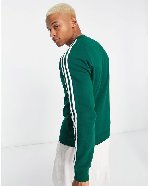 adidas Originals Adicolor 3 Stripe Sweatshirt in Green for Men | Lyst