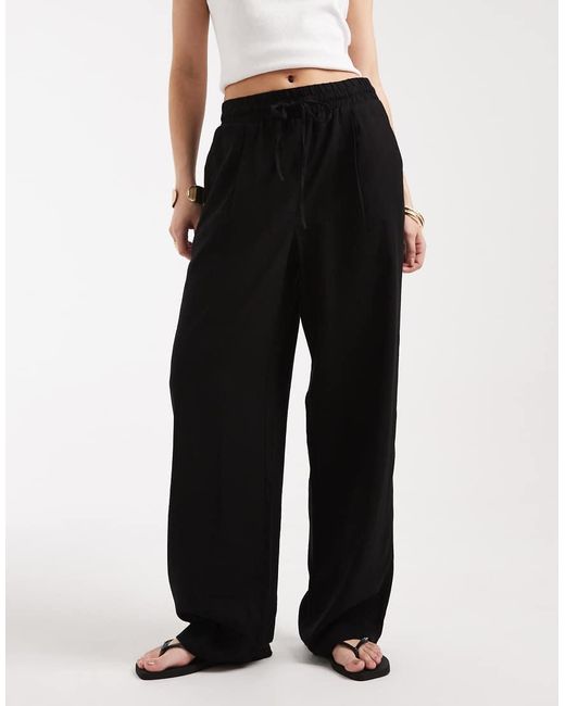 Vero Moda Black Linen Blend Tie Waist Trousers