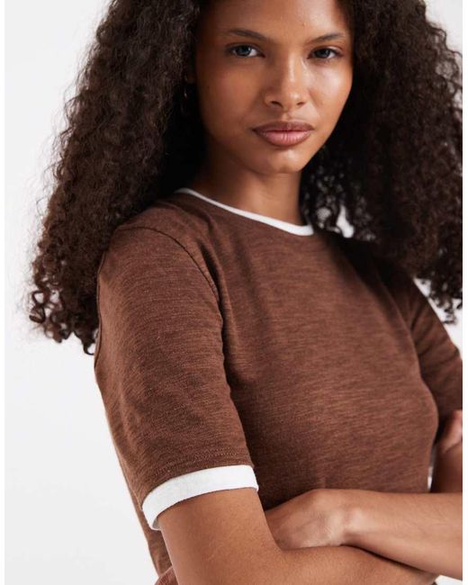 ASOS Brown Slubby Shrunken Tee With Mock Double Layer