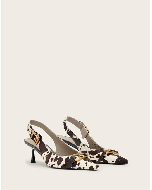 AllSaints Natural Hera Cow Print Slingback Heeled Shoes