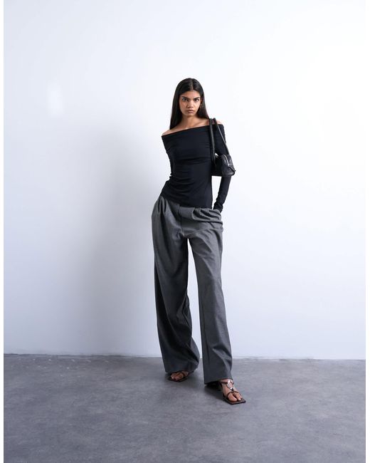 TOPSHOP Blue Long Sleeve Bardot Top