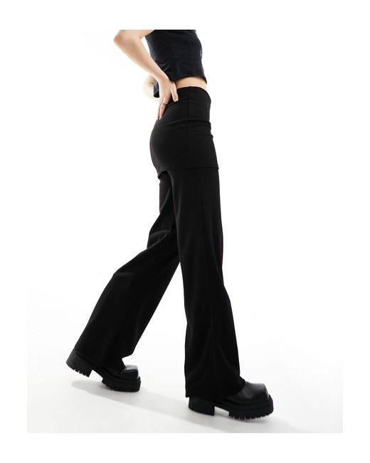 Monki Black Straight Pants With Overskirt
