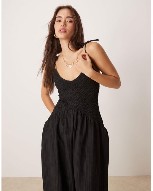 ASOS White V Neck Poly Crinkle Dropped Waist Jumpsuit