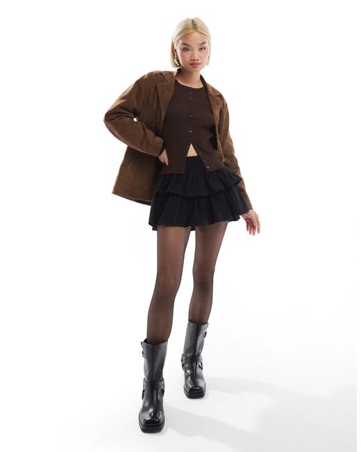 Stradivarius Black Str Ruffle Skort