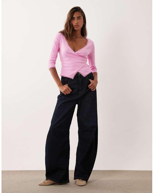 Miss Selfridge Pink 3/4 Sleeve Wrap Top