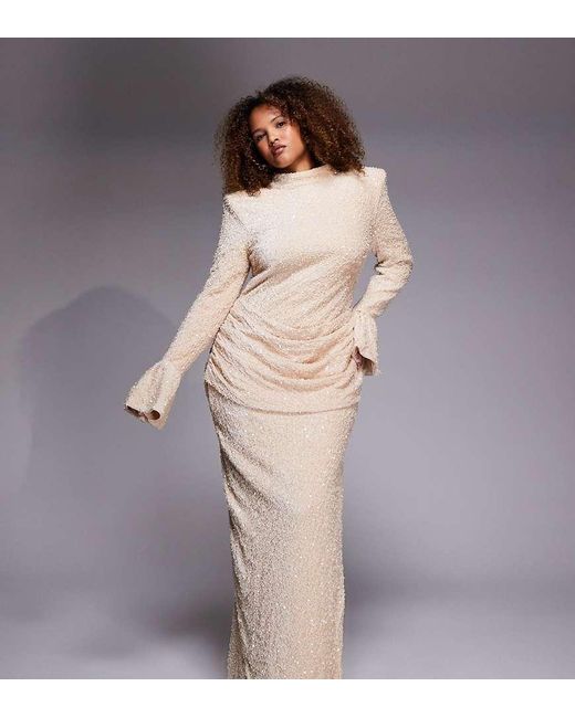 ASOS Purple Curve Velvet Sequin Maxi Dress With Drape Waist