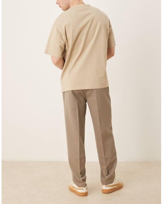 ASOS Natural Oversized Tapered Dress Pants With Front Pleats for men