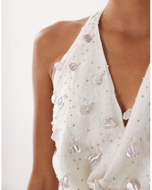 ASOS White Embellished Detail Halter Co-ord Top