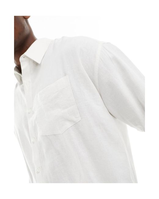 New Look White Long Sleeve Linen Blend Shirt for men