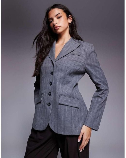 River Island Gray Pinstriped Blazer