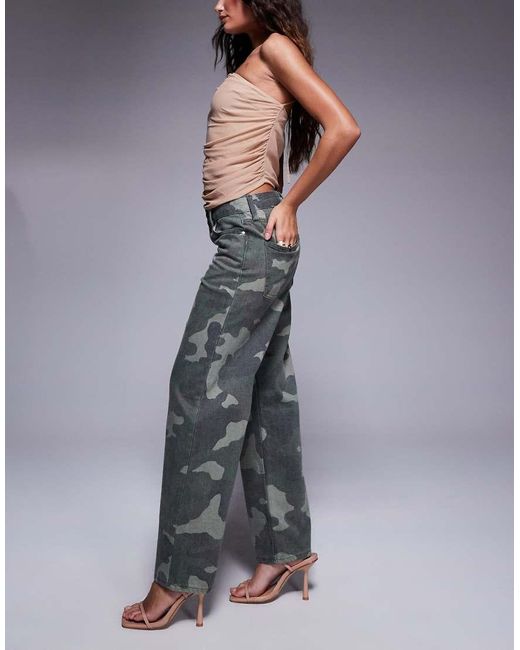 River Island Gray Camo Print Relaxed Straight Jean