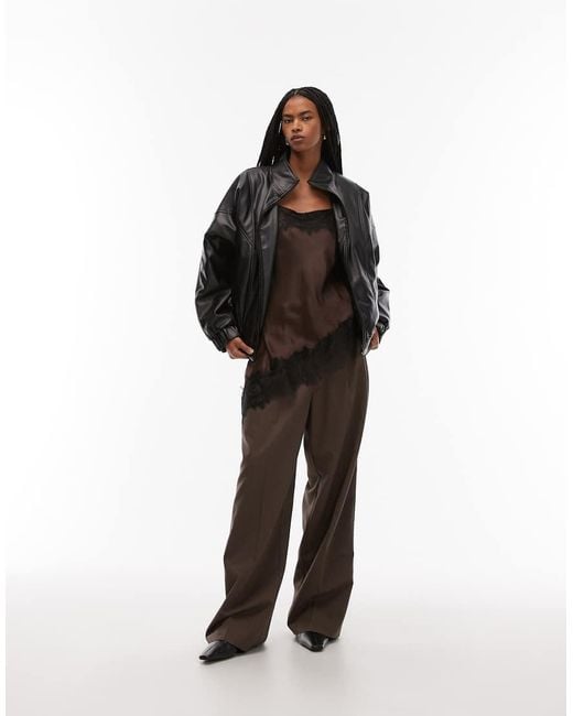 ASOS Brown Satin Lace Trim Asym Cami Top