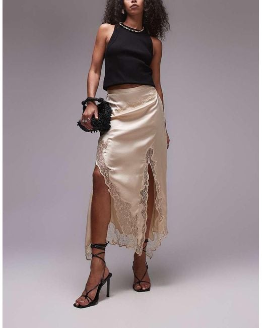 TOPSHOP Brown Satin And Lace Maxi Skirt