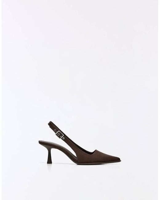 Bershka White Kitten Heel Slingback Shoes