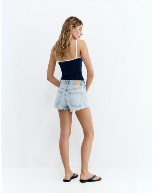 Pull&Bear Blue Mom Fit Ripped Denim Shorts