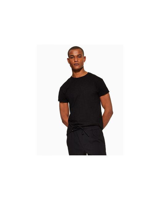 Topman Black Slub Skinny Roller T-shirt for men