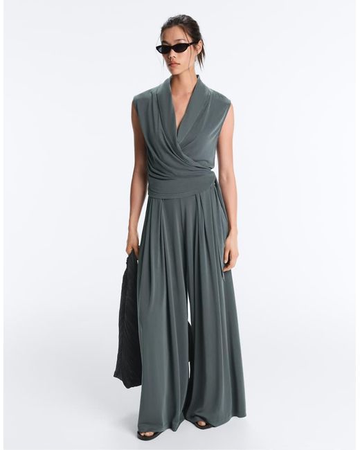 Oysho Gray Modal Blend Sleeveless Crossover T-shirt