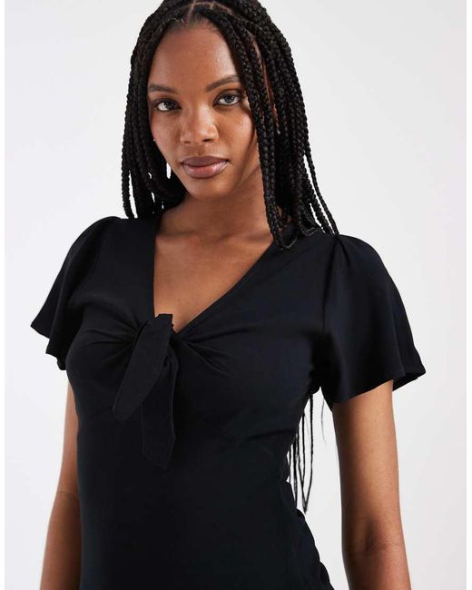 Vero Moda Black Easy Joy Short Sleeve Bow Front Mini Dress