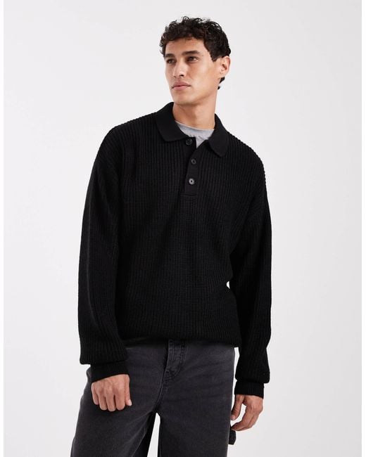Jack & Jones Black Knitted Polo for men