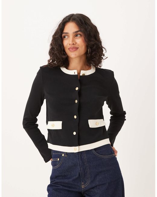 Mango Blue 100% Cotton Contrast Trim Cardigan With Gold Buttons