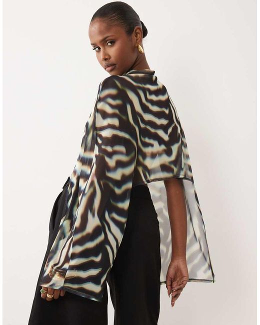 ASOS Brown Sheer Mesh High-low Cape Top