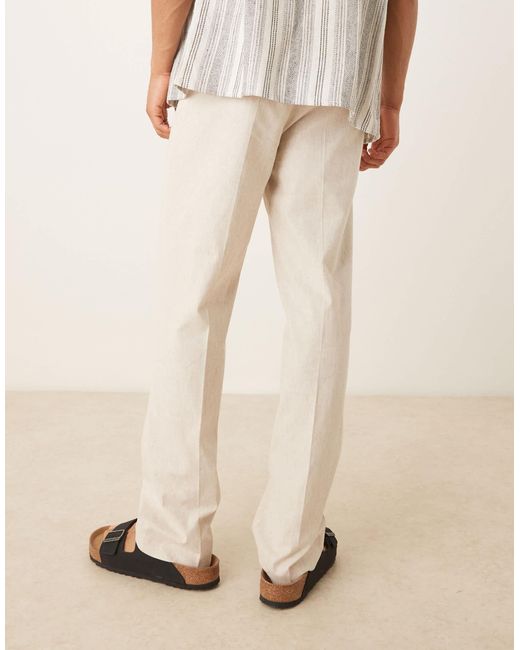 ASOS Natural Smart Linen Blend High Waist Straight Leg Trousers for men