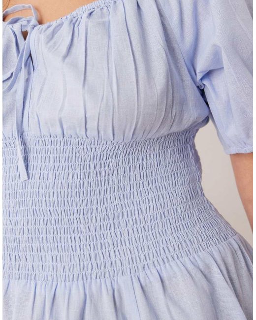 Esmee Curve Blue Puff Sleeve Tie Front Mini Beach Dress