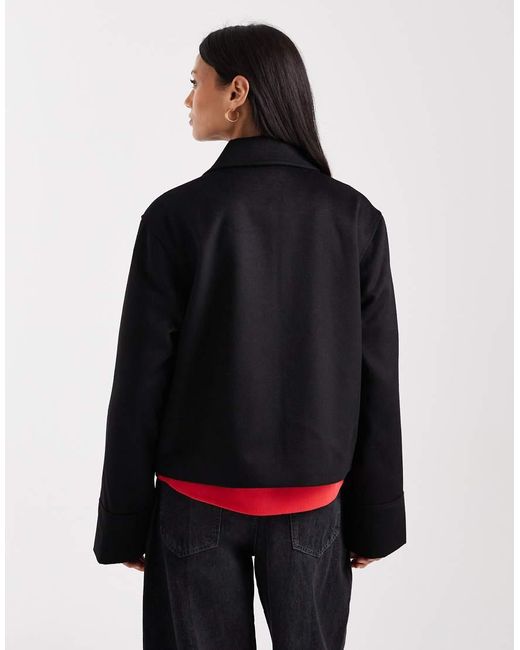 Tommy Hilfiger Black Zip Front Wool Collared Jacket