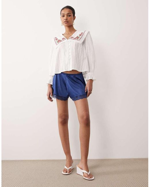 Nobody's Child White Eloise Cotton Rich Oversized Embroidered Collar Blouse