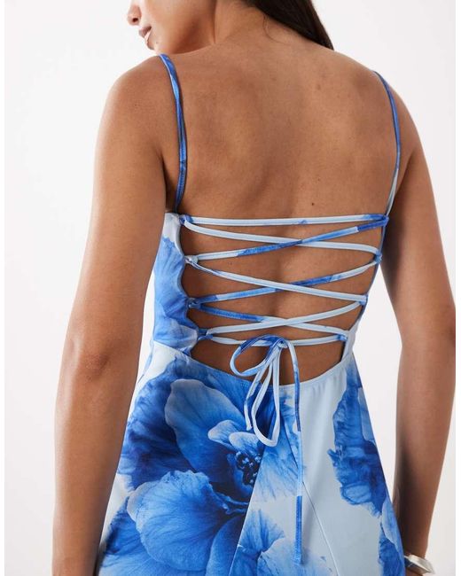 ASOS Blue Square Neck Maxi With Open Lace Up Back