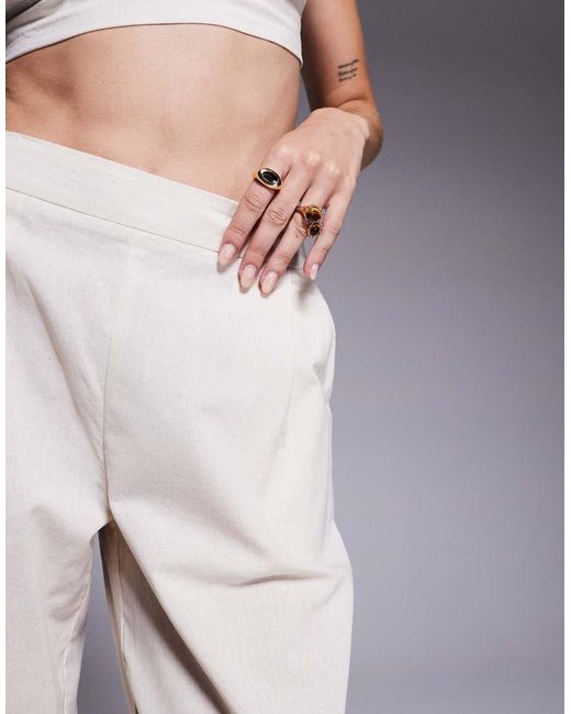 Pantalones De Pernera Ancha Con Cintura Elástica De Tejido Efecto Lino De Missy Empire (Parte De Un Conjunto)-Blanco Missy Empire de color Gray