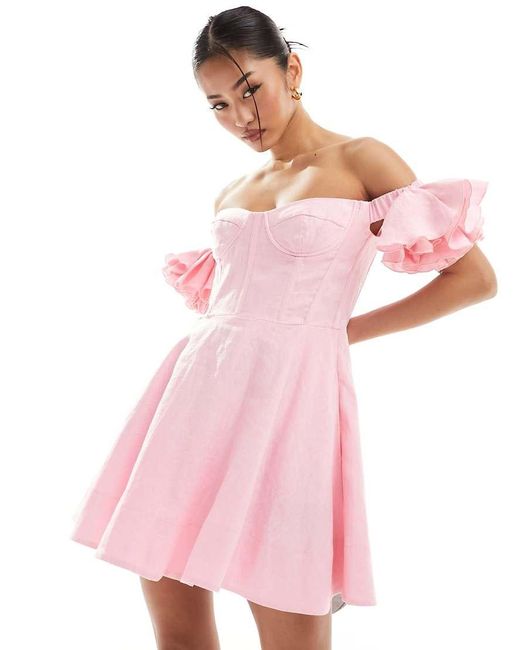 Bardot Pink Corsage Detail Mini Dress