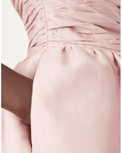 ARRANGE Pink Structured Satin Cinched Waist Maxi Dress