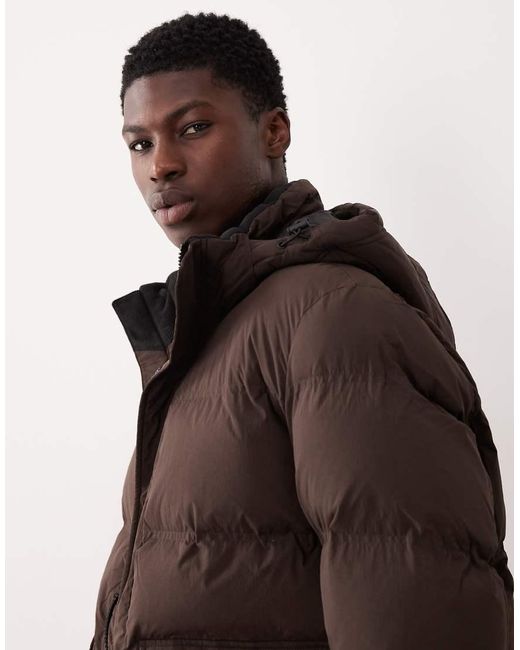 SELECTED Brown Nylon Puffer Jacket for men