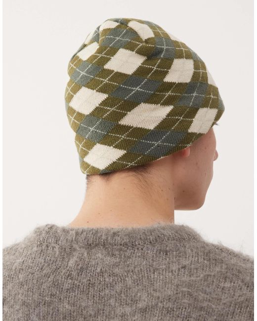 Collusion Gray Argyle Check Beanie for men