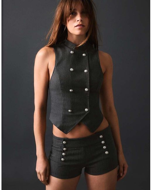 Bershka Black Bengaline Shorts With Buttons