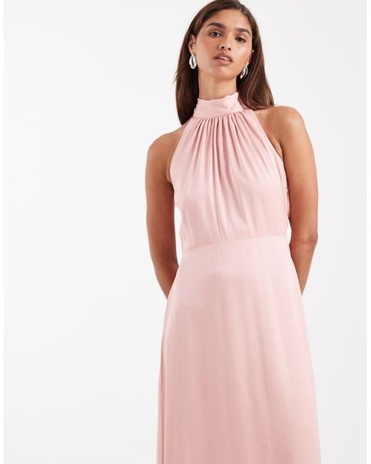 Maids To Measure Pink Bridesmaid Halter Neck Maxi Dress