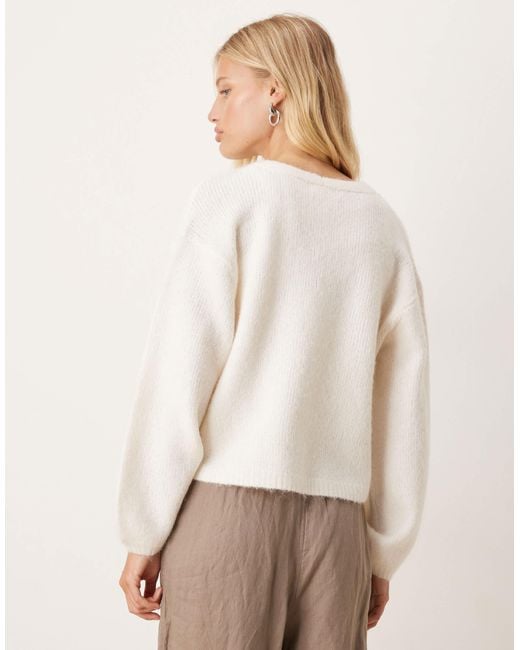 Gina Tricot White V Neck Knitted Wool Alpaca Cardigan