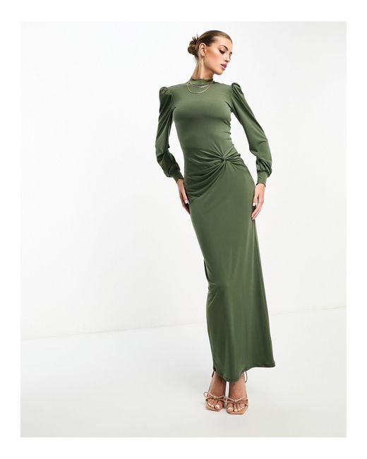Flounce London Green High Neck Maxi Dress With Ruched Detail
