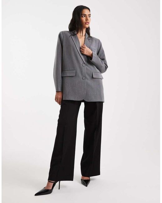 Pieces Gray Oversized Tailored Blazer