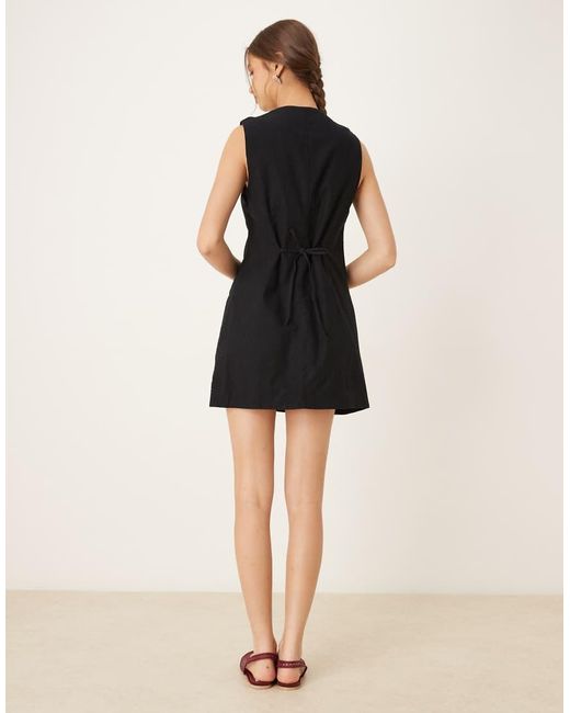 Abercrombie & Fitch Black High Neck Sleeveless Linen Mini Blazer Dress