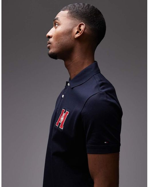 Tommy Hilfiger Blue Graphic Embroidered Chest Logo Polo T-shirt for men