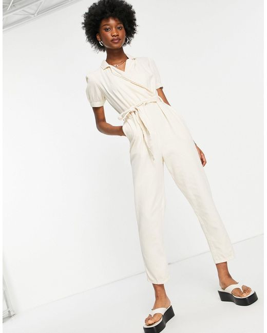 Short Sleeve Cream Utility Jumpsuit 
