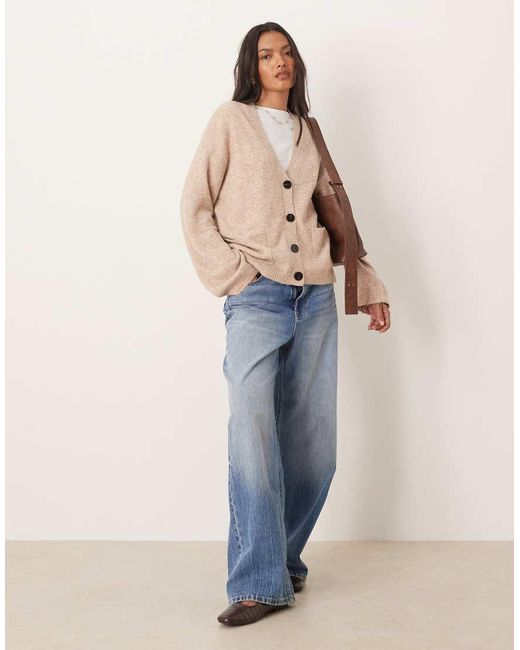 Glamorous Natural Oversized V Neck Cardigan