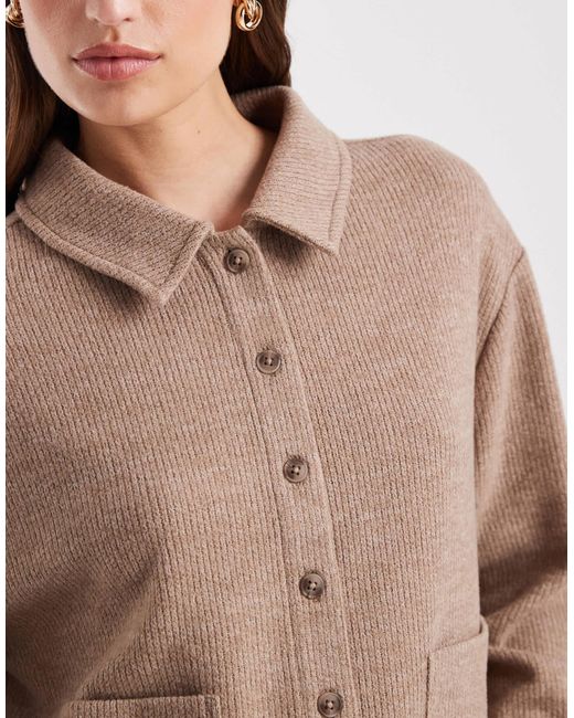 Miss Selfridge Brown – angeraute strickjacke mit kragen und durchgehender knopfleiste