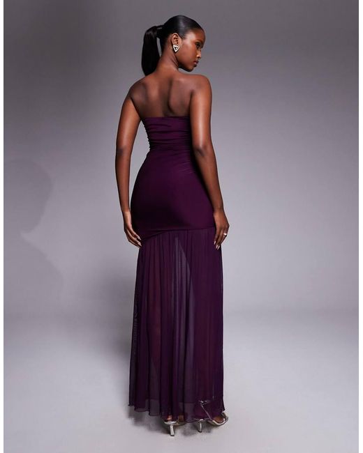 Kaiia Purple Exclusive Premium Slinky Sheer Mesh Hem Bandeau Maxi Dress