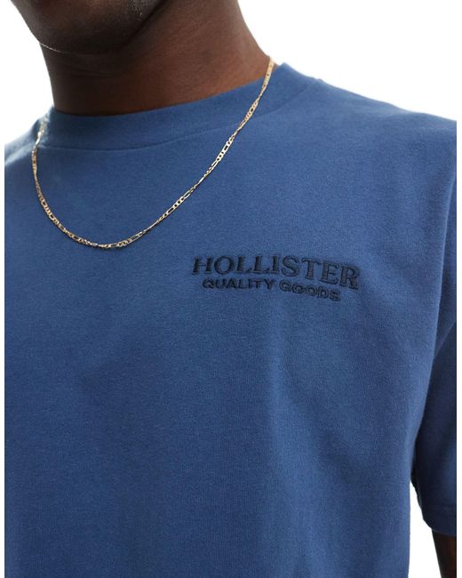 Hollister Blue Relaxed Fit T-shirt With Embroidered Back Print for men