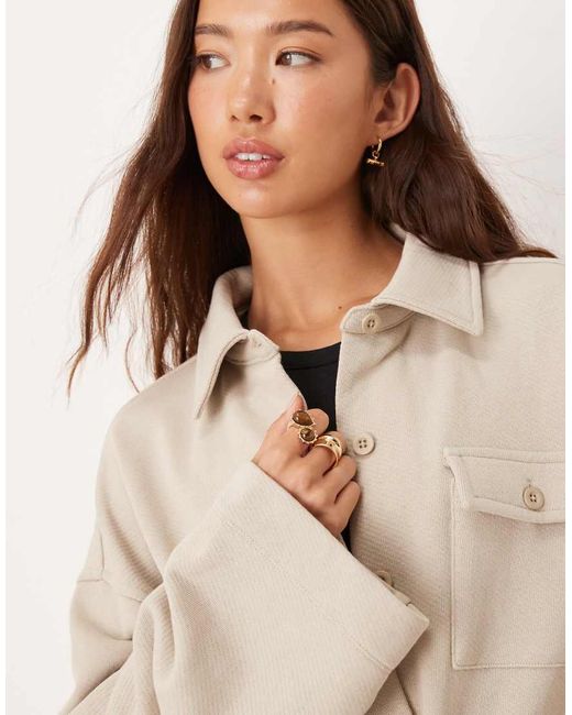 ASOS Natural Co-ord Tie Front Long Sleeve Twill Sweat With Buttons