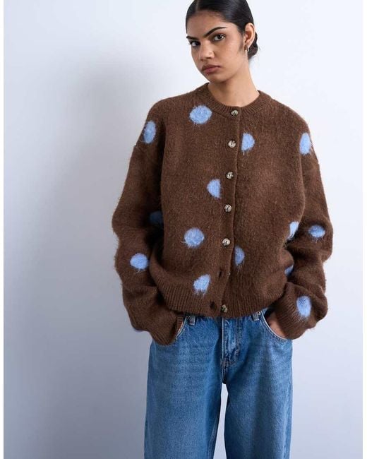 TOPSHOP Brown Knitted Brushed Spot Cardigan